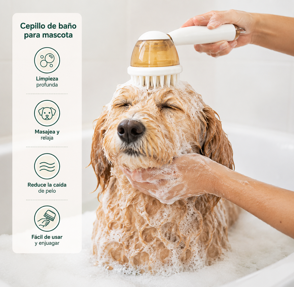 Cepillo De Baño Para Mascota Con Dispensador De Shampoo