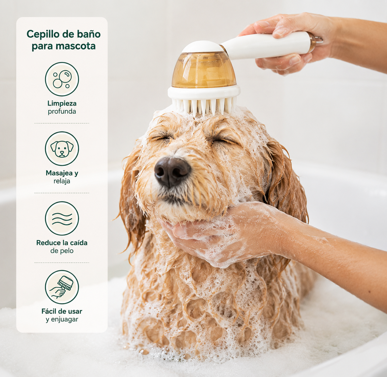 Cepillo De Baño Para Mascota Con Dispensador De Shampoo