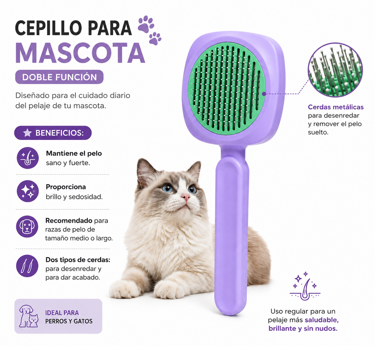 Cepillo Para Mascota Quita Pelo