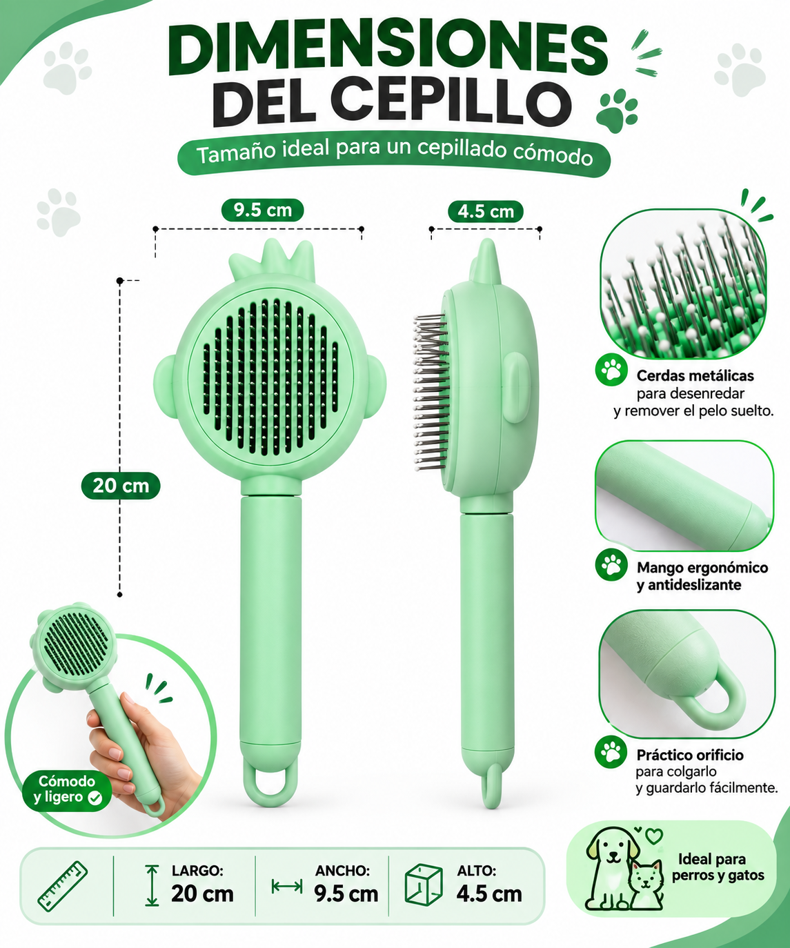 Cepillo Para Mascota Quita Pelo Cerdas De Metal