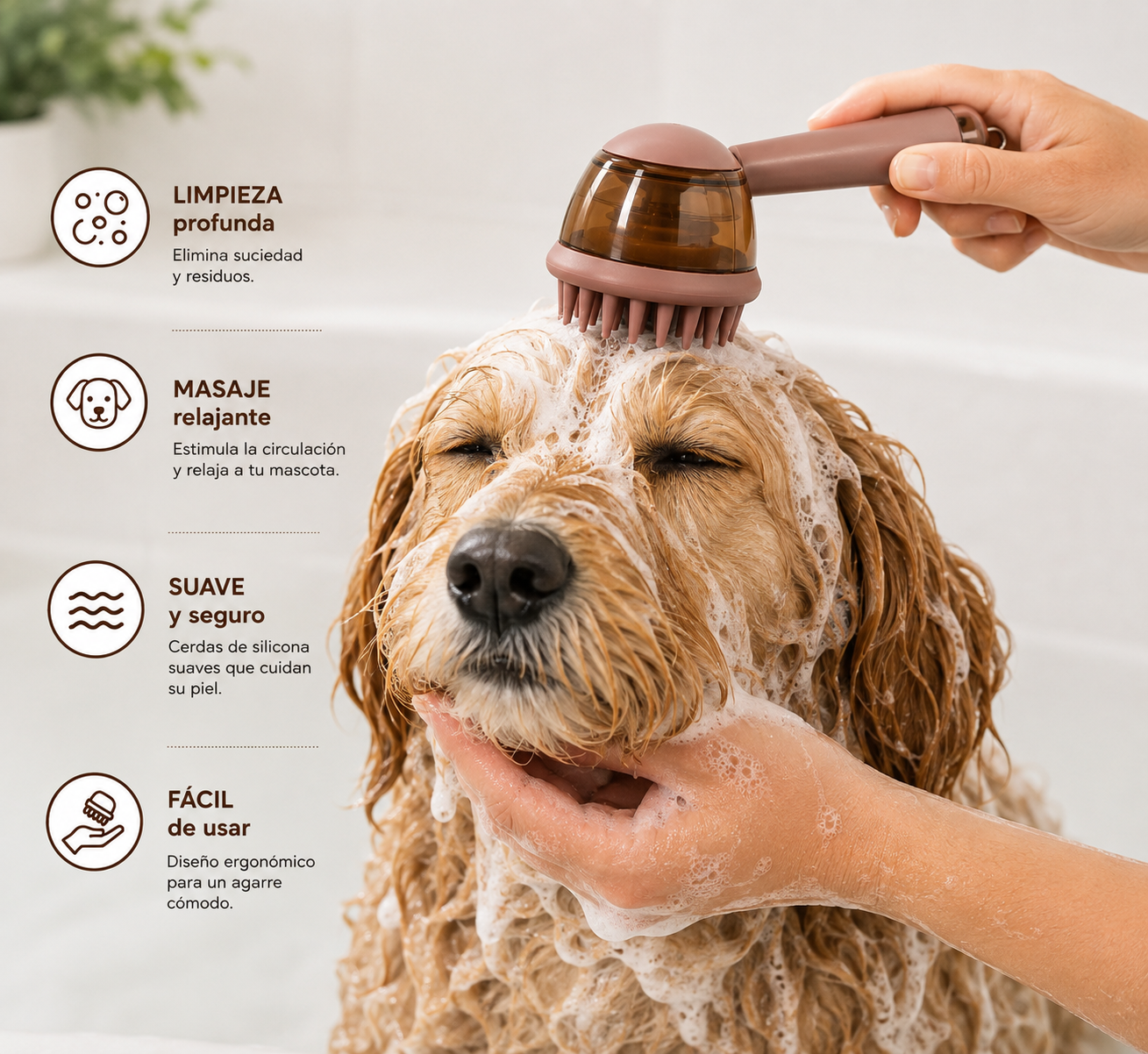 Cepillo De Baño Para Mascota Con Dispensador De Shampoo