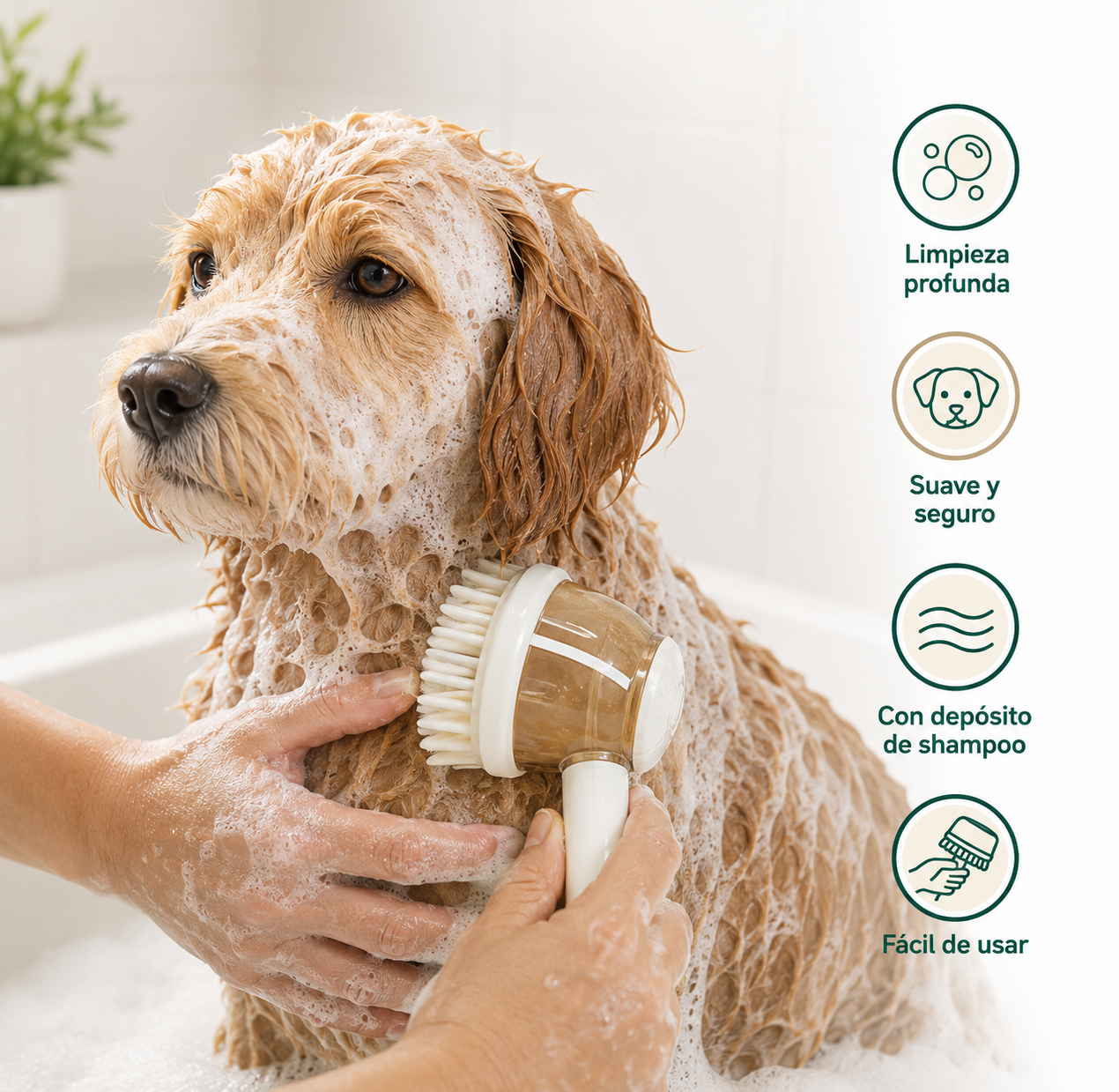 Cepillo De Baño Para Mascota Con Dispensador De Shampoo