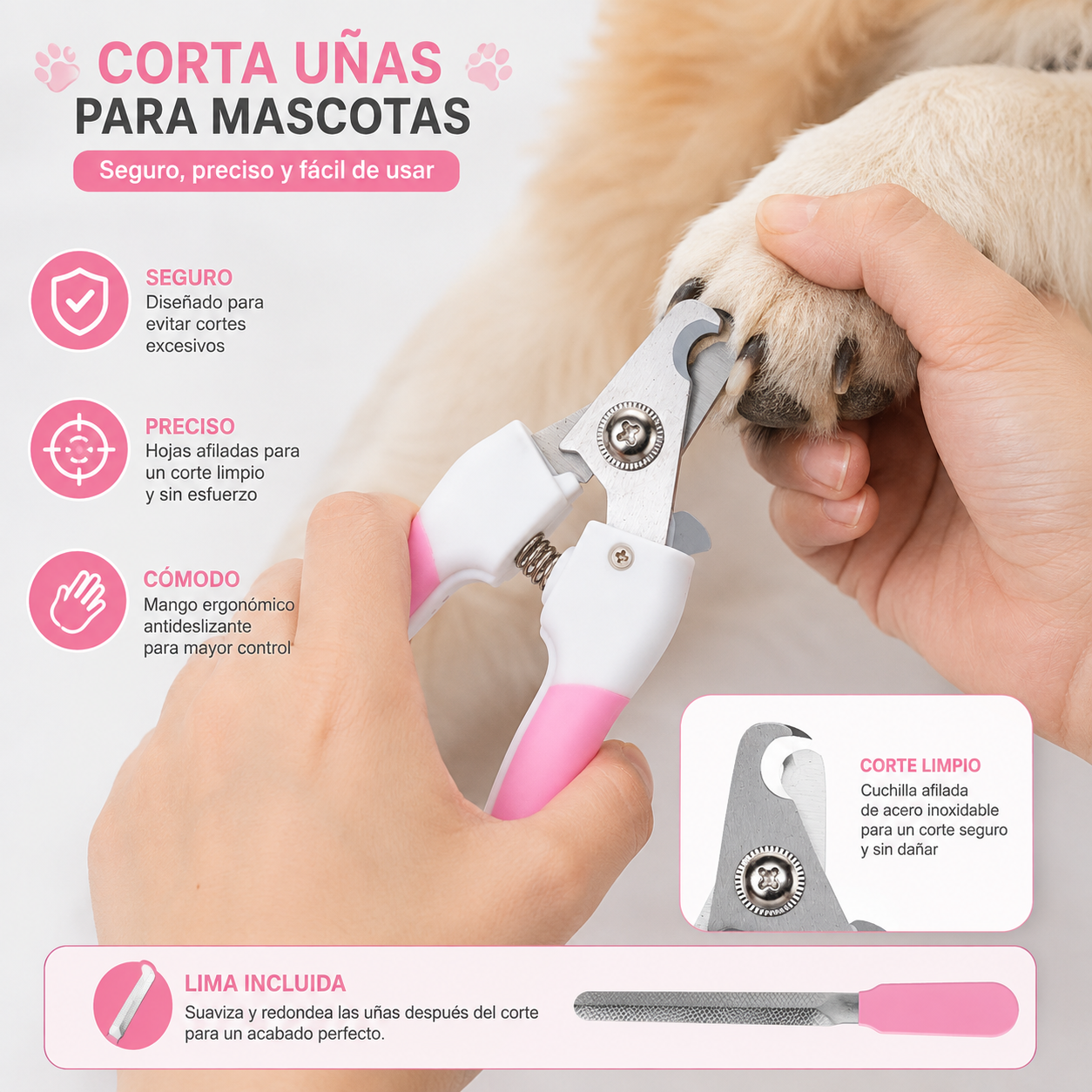 Cortador De Uñas + 1 Pieza De Lima Para Mascotas
