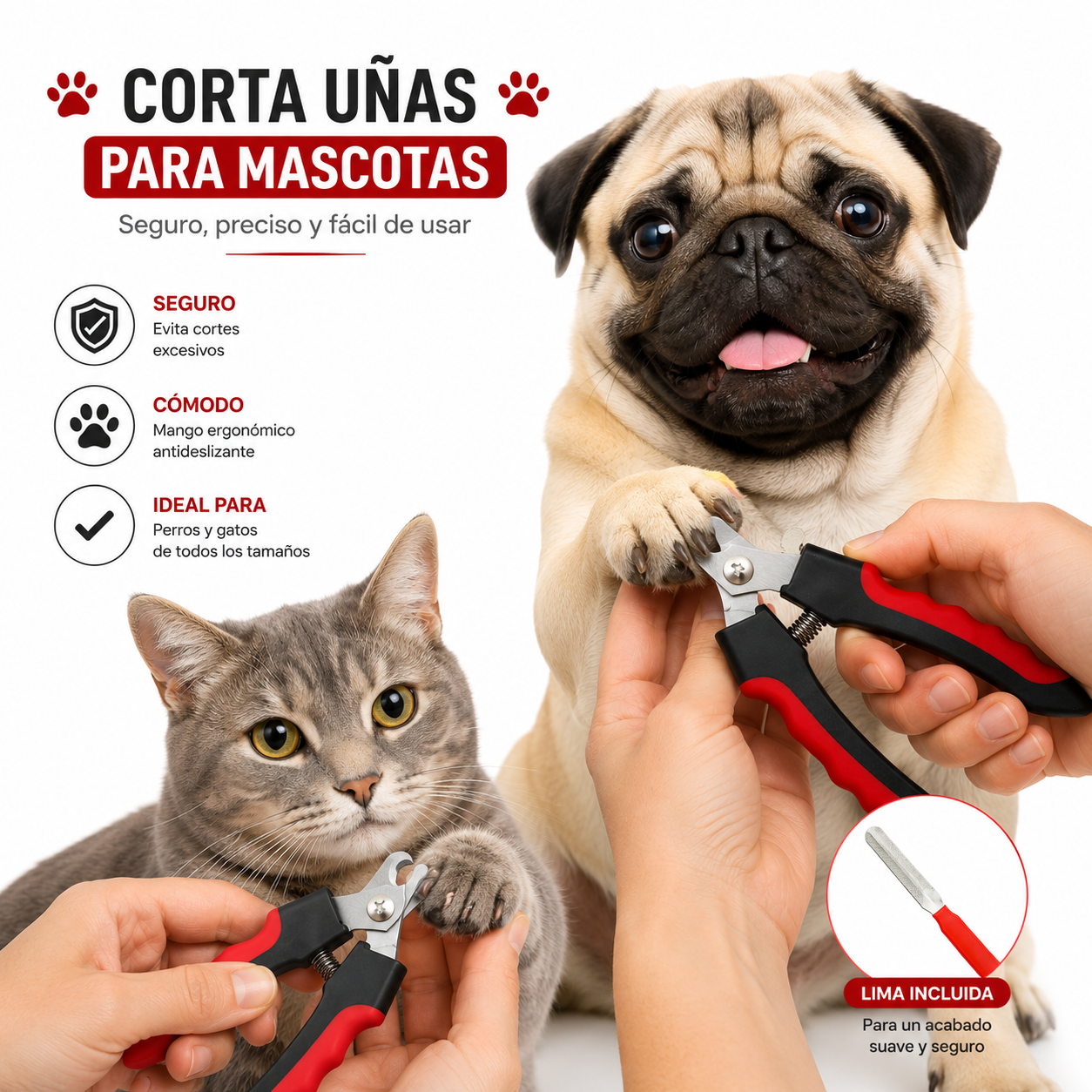 Cortador De Uñas Grande Con Lima Para Mascotas