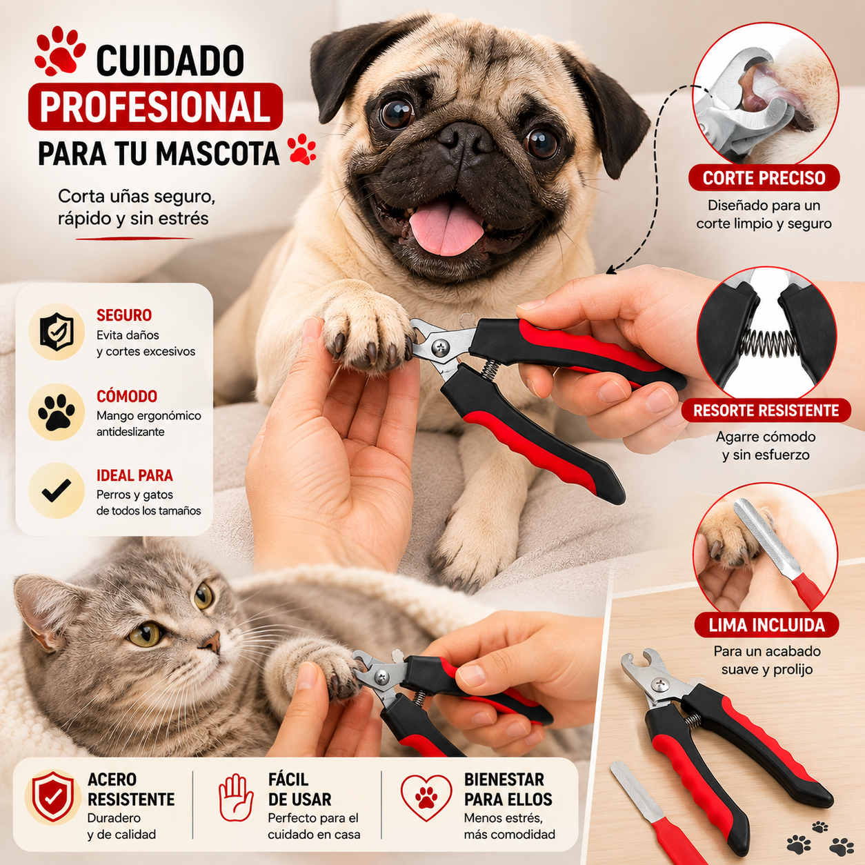 Cortador De Uñas Grande Con Lima Para Mascotas