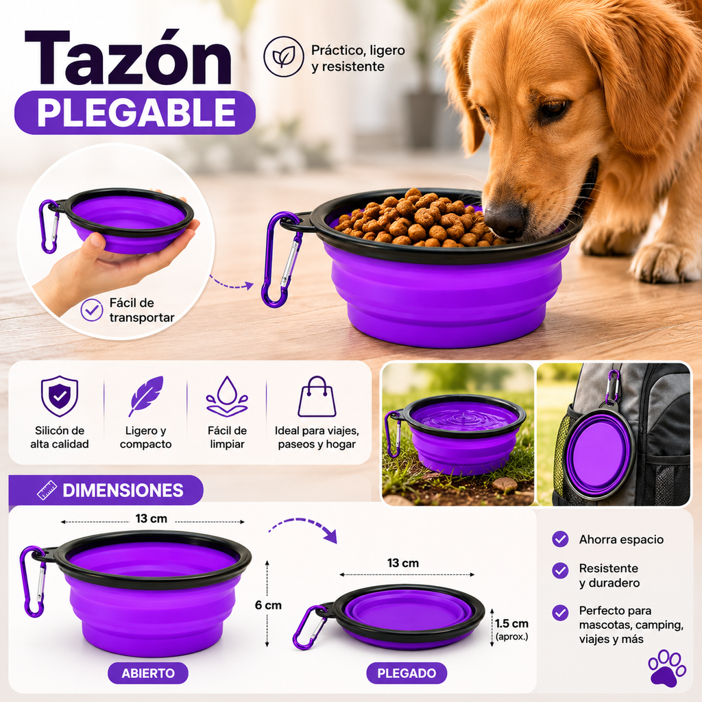 Tazon Plegable Chico 350ml Para Mascota