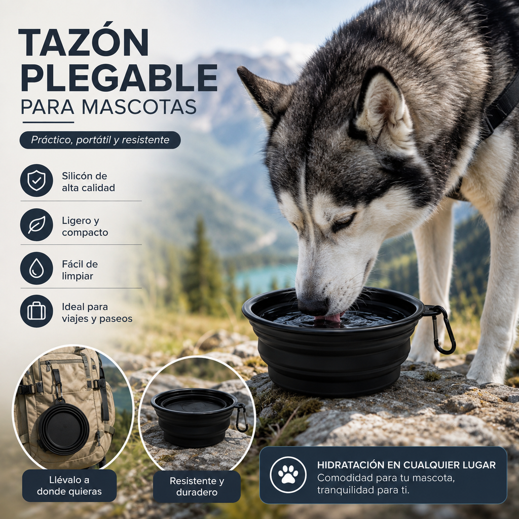 Tazón Plegable Grande 550ml Para Mascota