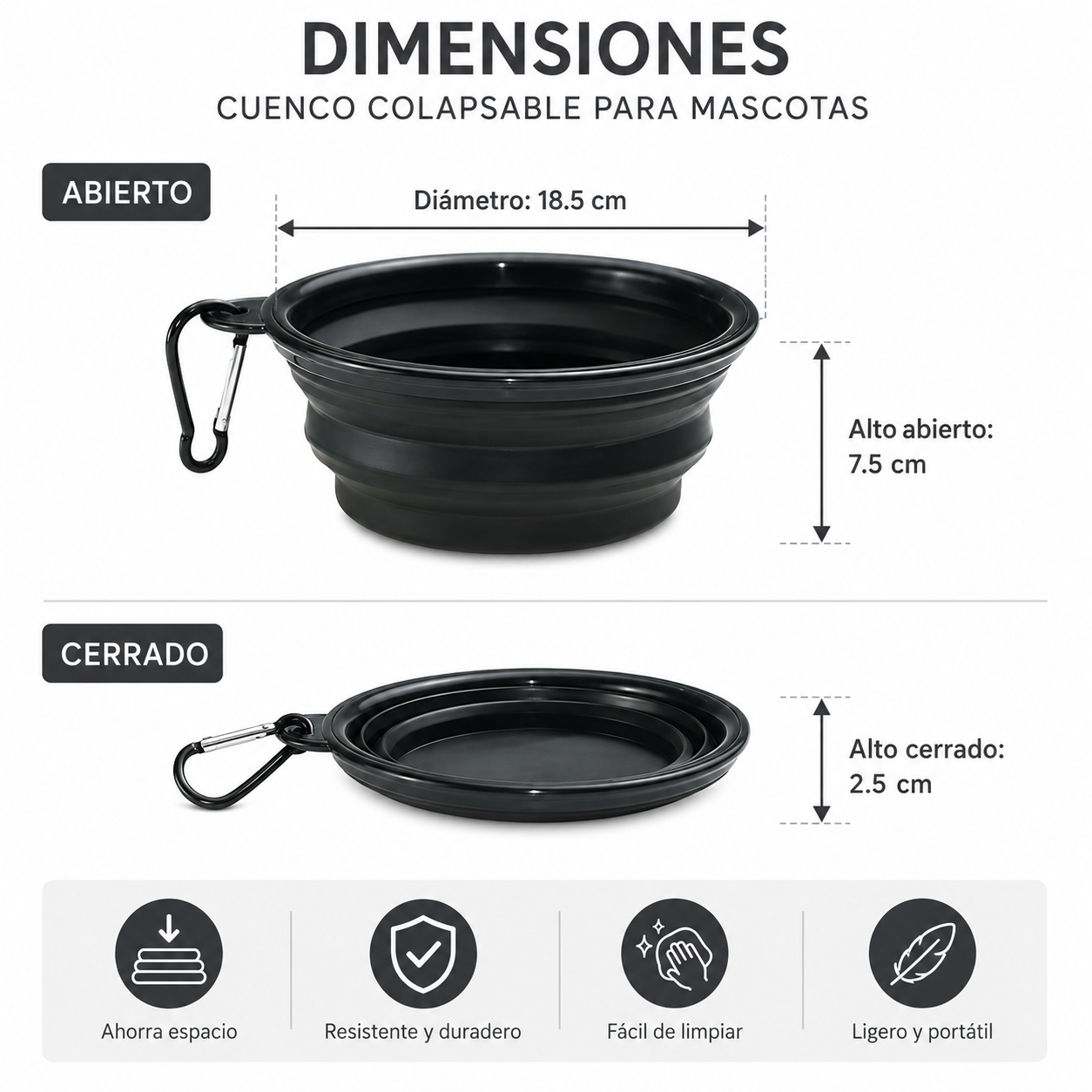 Tazón Plegable Grande 550ml Para Mascota