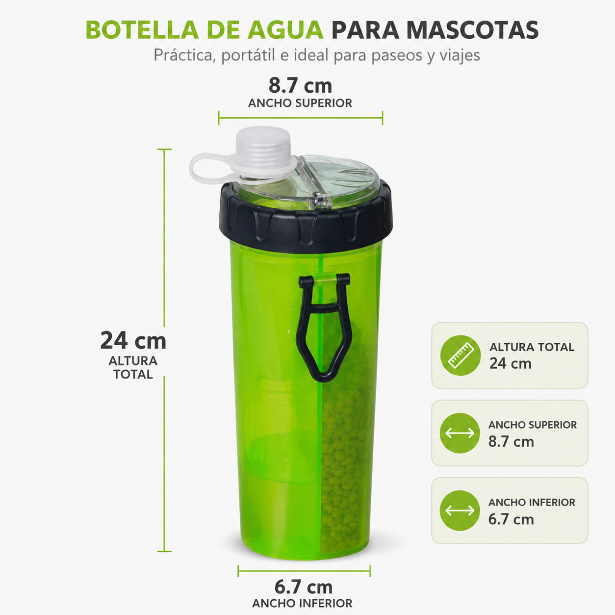 Vaso Para Croquetas y Agua + Plato Plegable de Silicona Chico