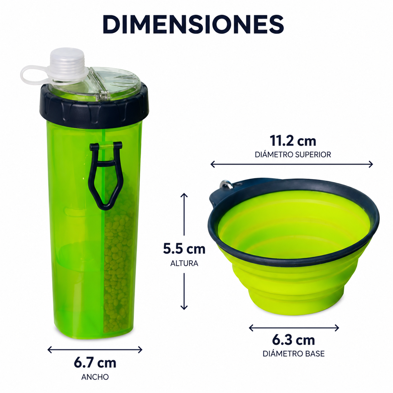 Vaso Para Croquetas y Agua + Plato Plegable de Silicona Chico