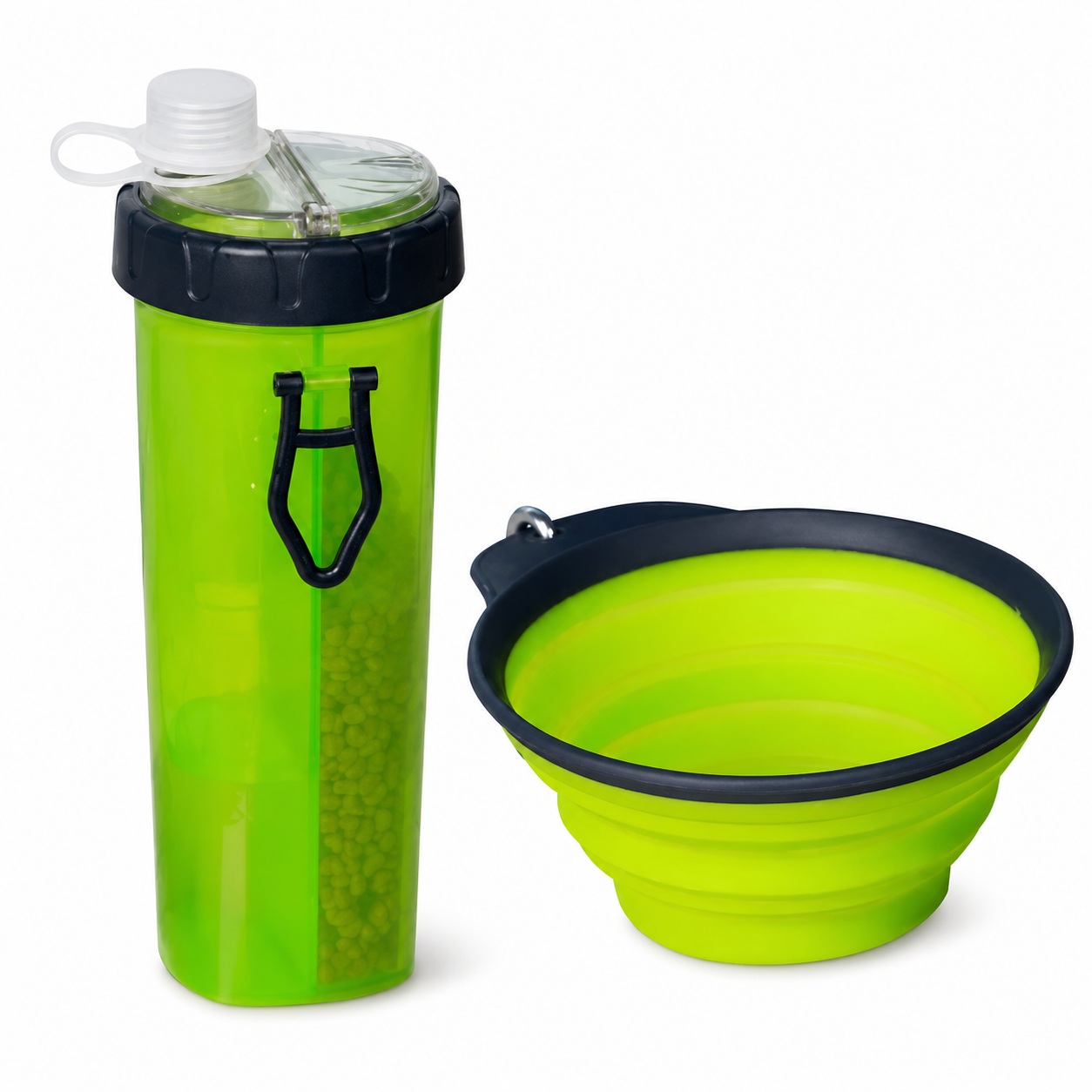 Vaso Para Croquetas y Agua + Plato Plegable de Silicona Chico
