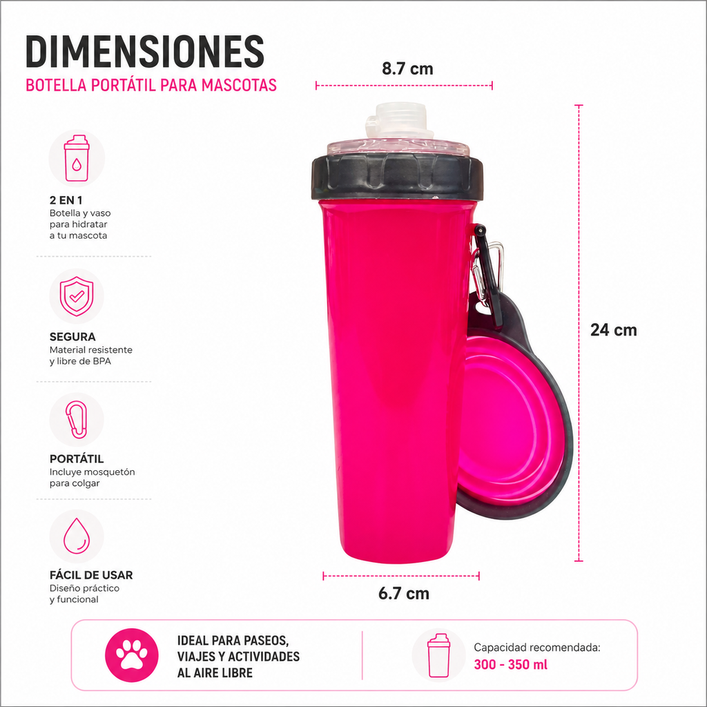 Vaso Para Croquetas y Agua + Plato Plegable de Silicona Chico