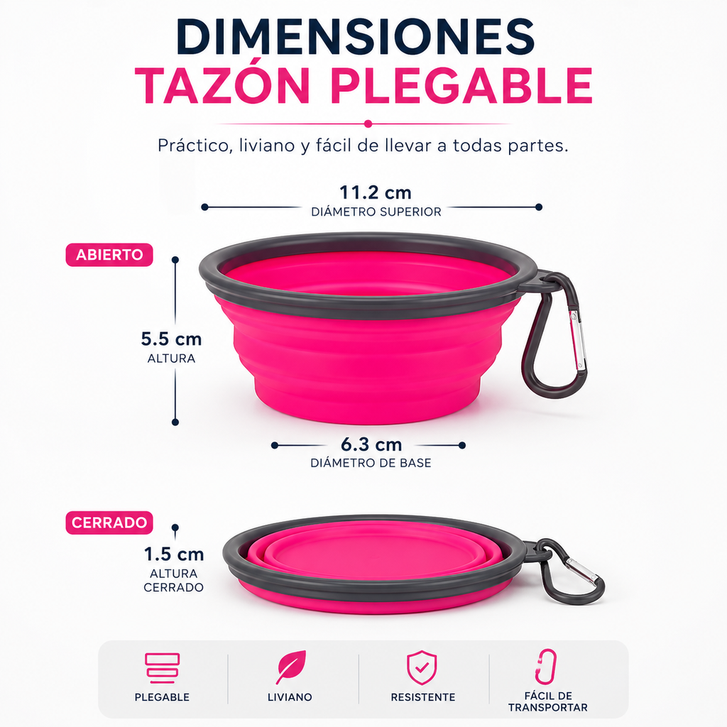Vaso Para Croquetas y Agua + Plato Plegable de Silicona Chico