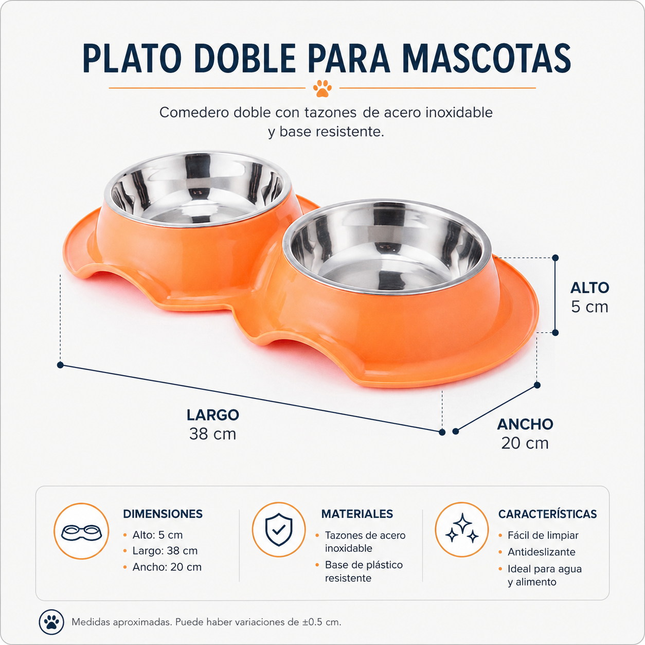 Tazon Doble Chico Para Mascota Con 1 Plato de Acero Inoxidable