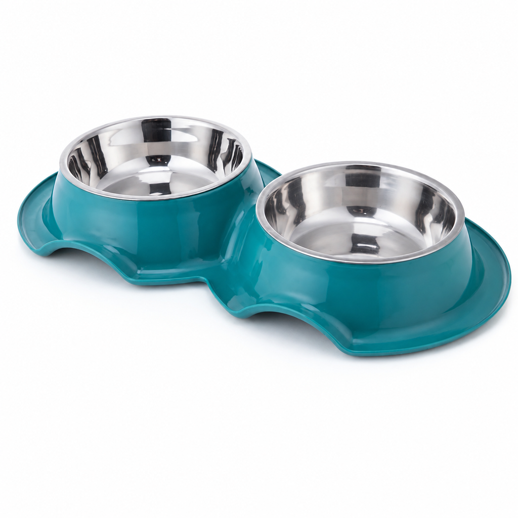 Tazon Doble Chico Para Mascota Con 1 Plato de Acero Inoxidable