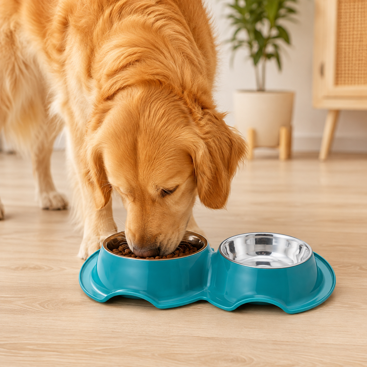 Tazon Doble Chico Para Mascota Con 1 Plato de Acero Inoxidable