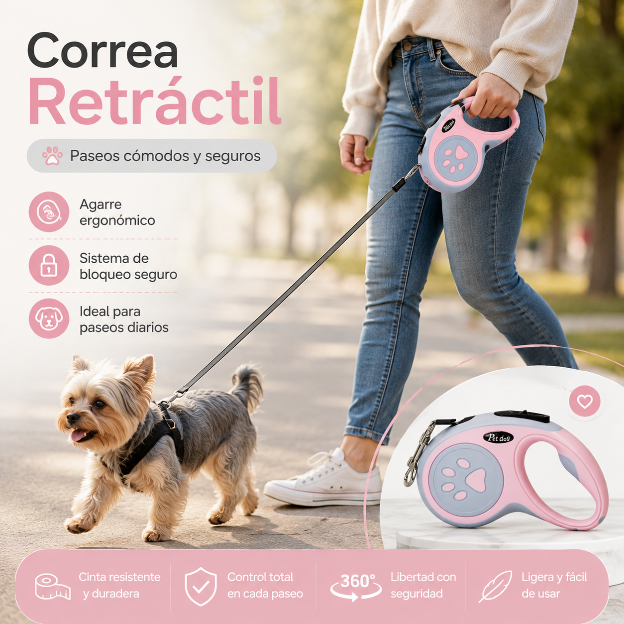 Correa Retráctil de 5 metros Para Mascota
