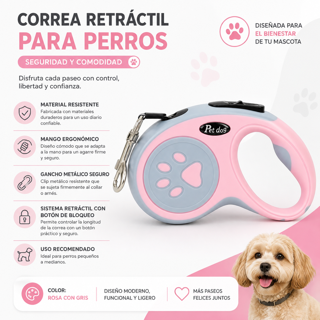 Correa Retráctil de 5 metros Para Mascota