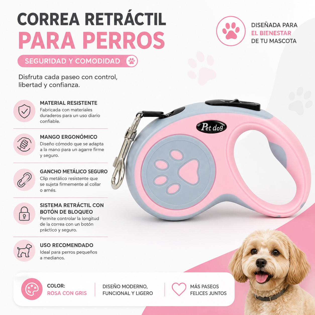 Correa Retráctil de 5 metros Para Mascota