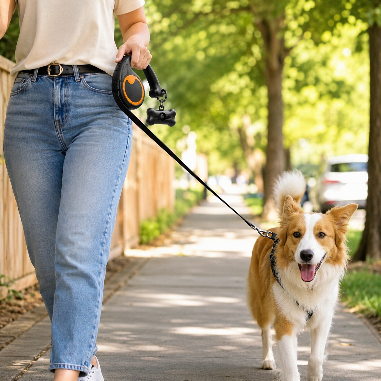 Correa Retráctil de 5mts Con Dispensador De Bolsas Para Mascotas