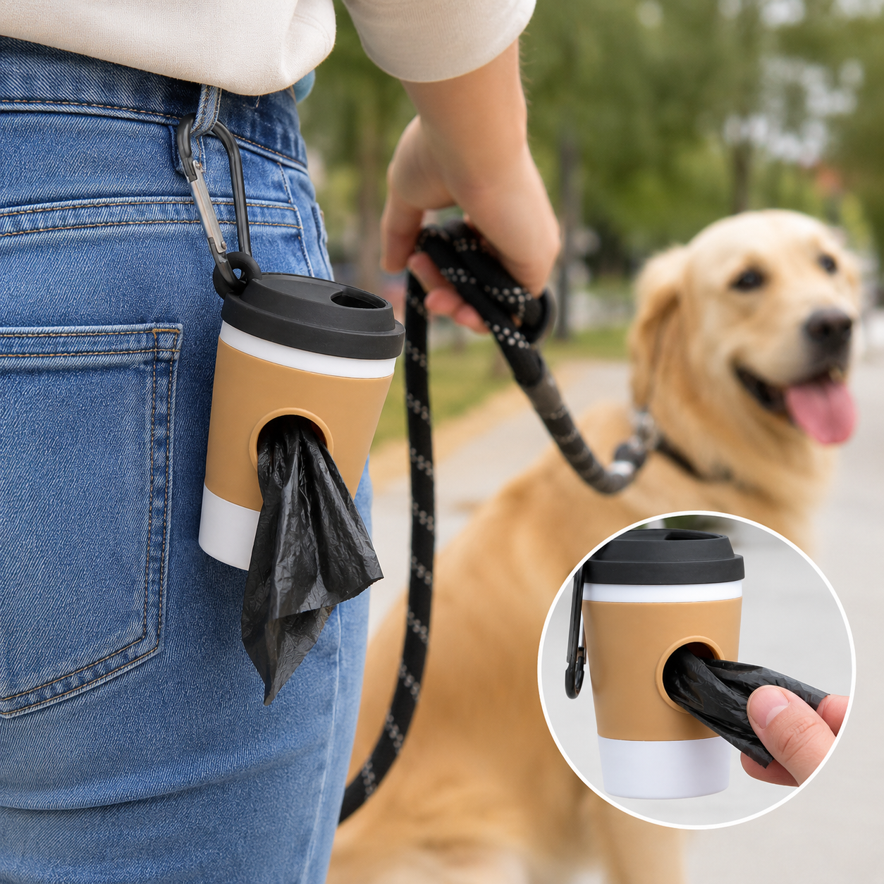 Dispensador De Rollo De Bolsa De Basura Diseño "Vaso de Cafe" Para Mascota