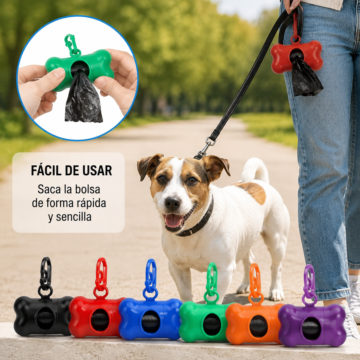 Dispensador De Rollo Diseño "Huesito" + 1 Rollo De Bolsas De Basura Para Mascota