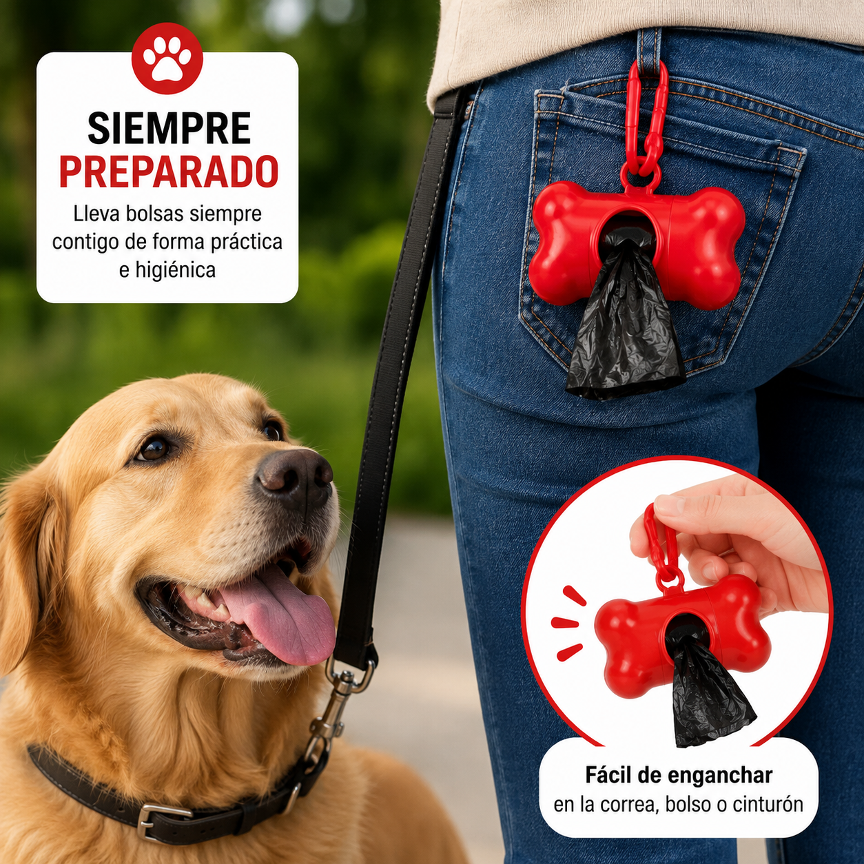 Dispensador De Rollo Diseño "Huesito" + 1 Rollo De Bolsas De Basura Para Mascota
