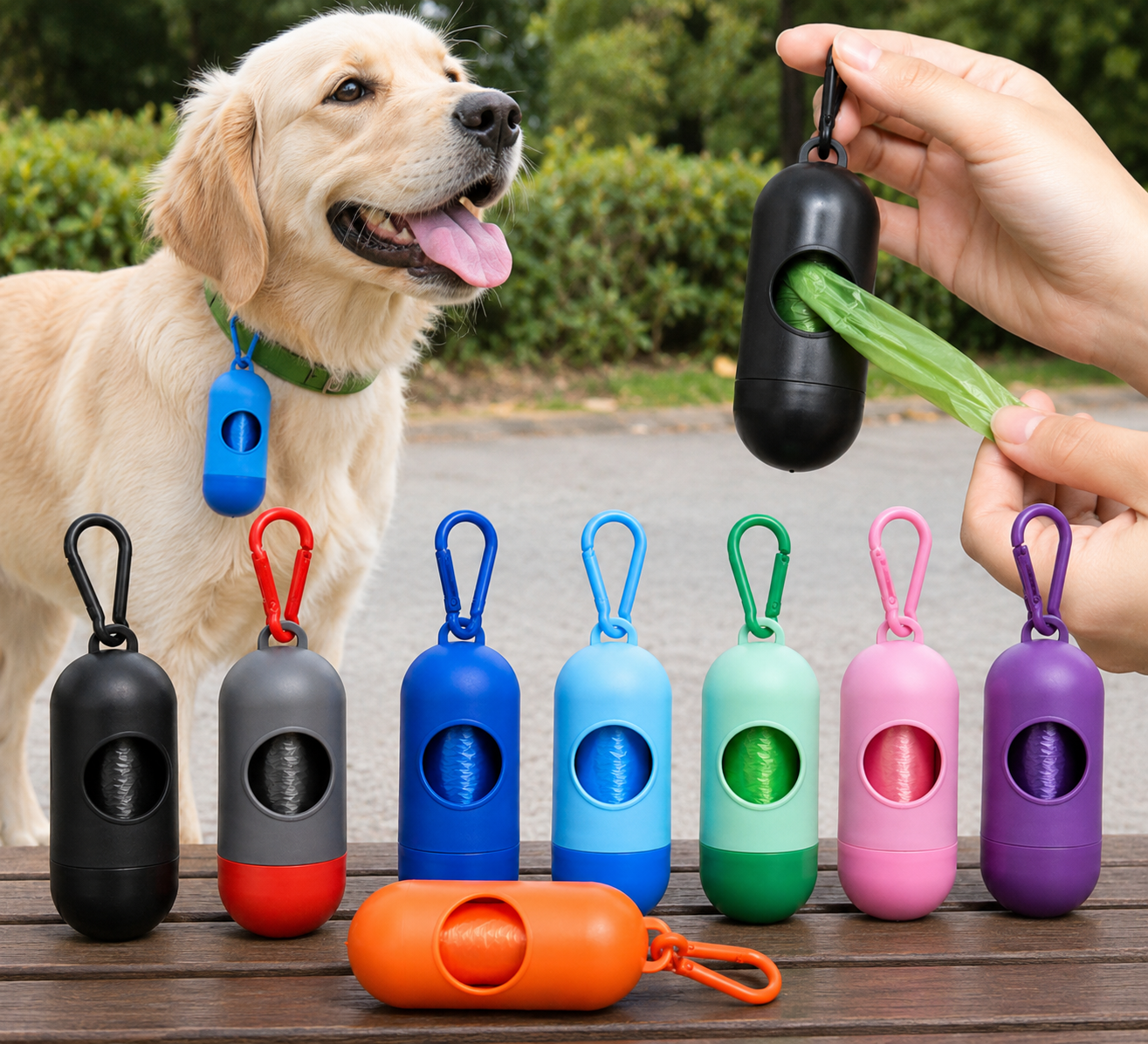 Dispensador De Rollo Diseño "Pildora" + 1 Rollo De Bolsas Para Mascota
