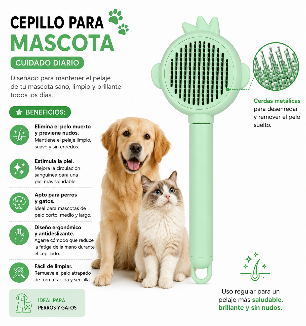 Cepillo Para Mascota Quita Pelo Cerdas De Metal